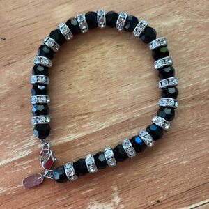 Black Crystal Stretch Bracelet with Rhinestone Spacers